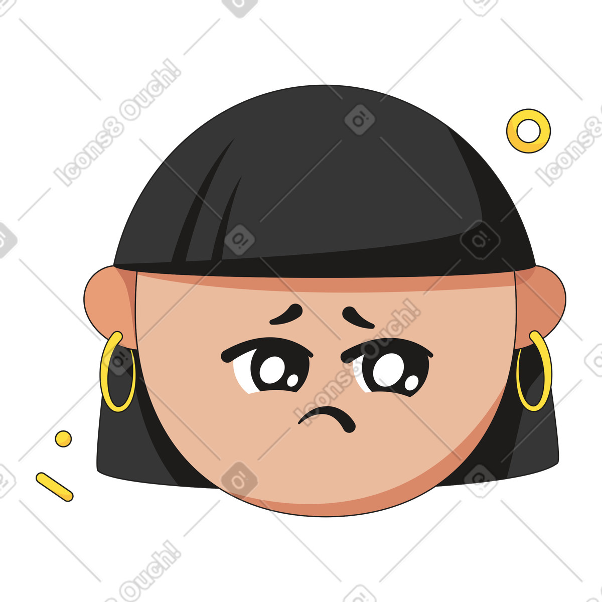 Illustration Femme fronçant les sourcils, visage triste ou déçu dans le style Moji à télécharger aux formats PNG, SVG