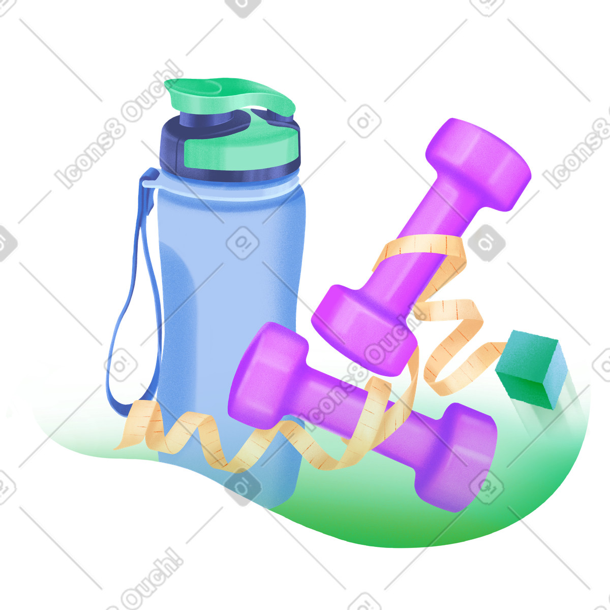 Ilustración Botella de agua gimnasio y mancuernas para un estilo vida saludable en Smart a descargar en PNG SVG