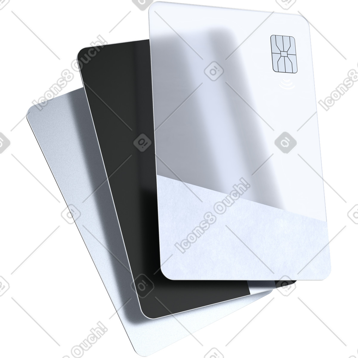 下载 3D Pro 风格的 Credit card stack representing secure digital payments and online transactions 插画，支持 PNG、SVG 格式