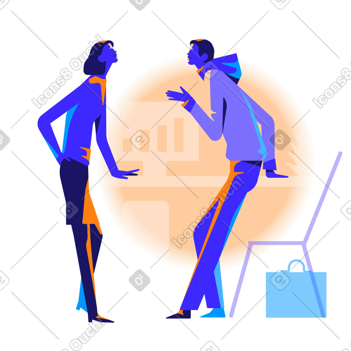 Office conversation between coworkers illustration in Worky style download in PNG, SVG