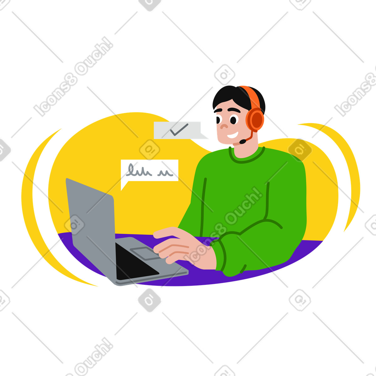 Male specialist working in support service animated illustration in GIF, Lottie (JSON), AE