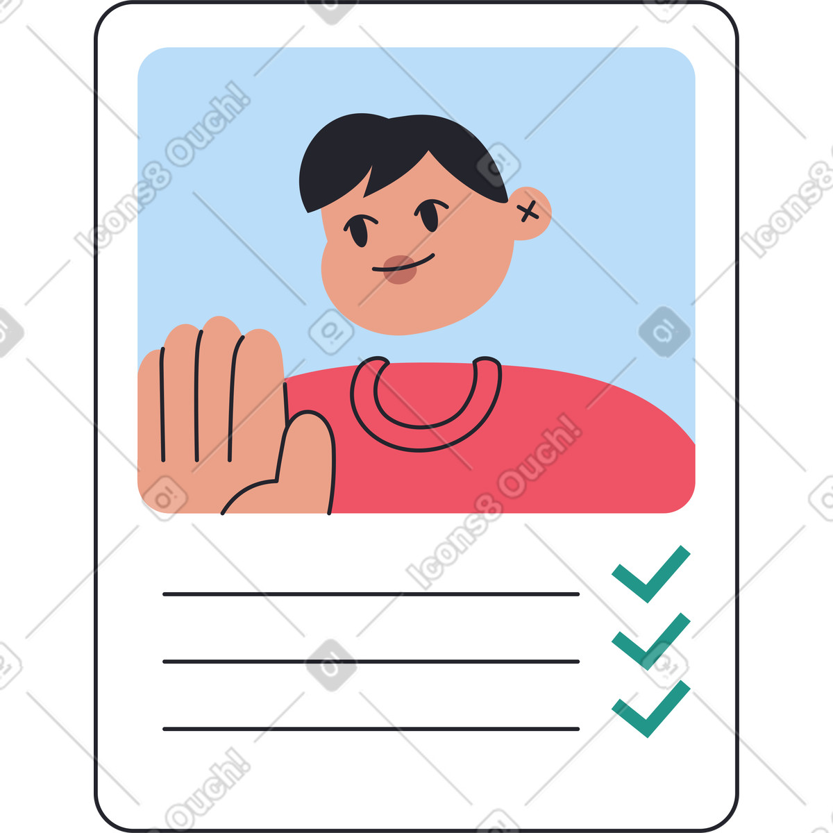 Ilustración Tarjeta de currículum con foto para el trabajo en estilo Boba a descargar en PNG y SVG