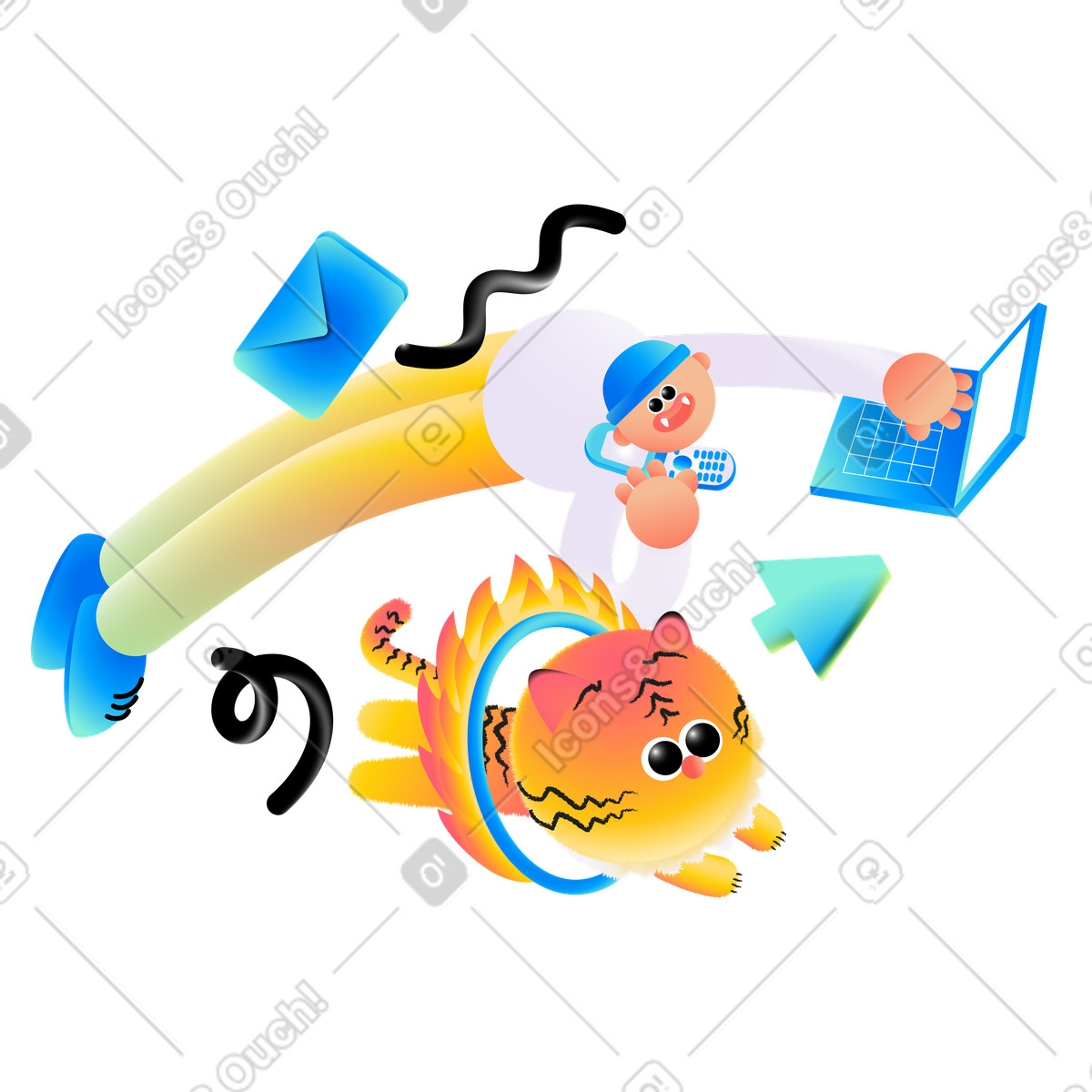 Man solves a difficult problem despite the obstacles illustrazione in stile Puffy scarica in PNG, SVG