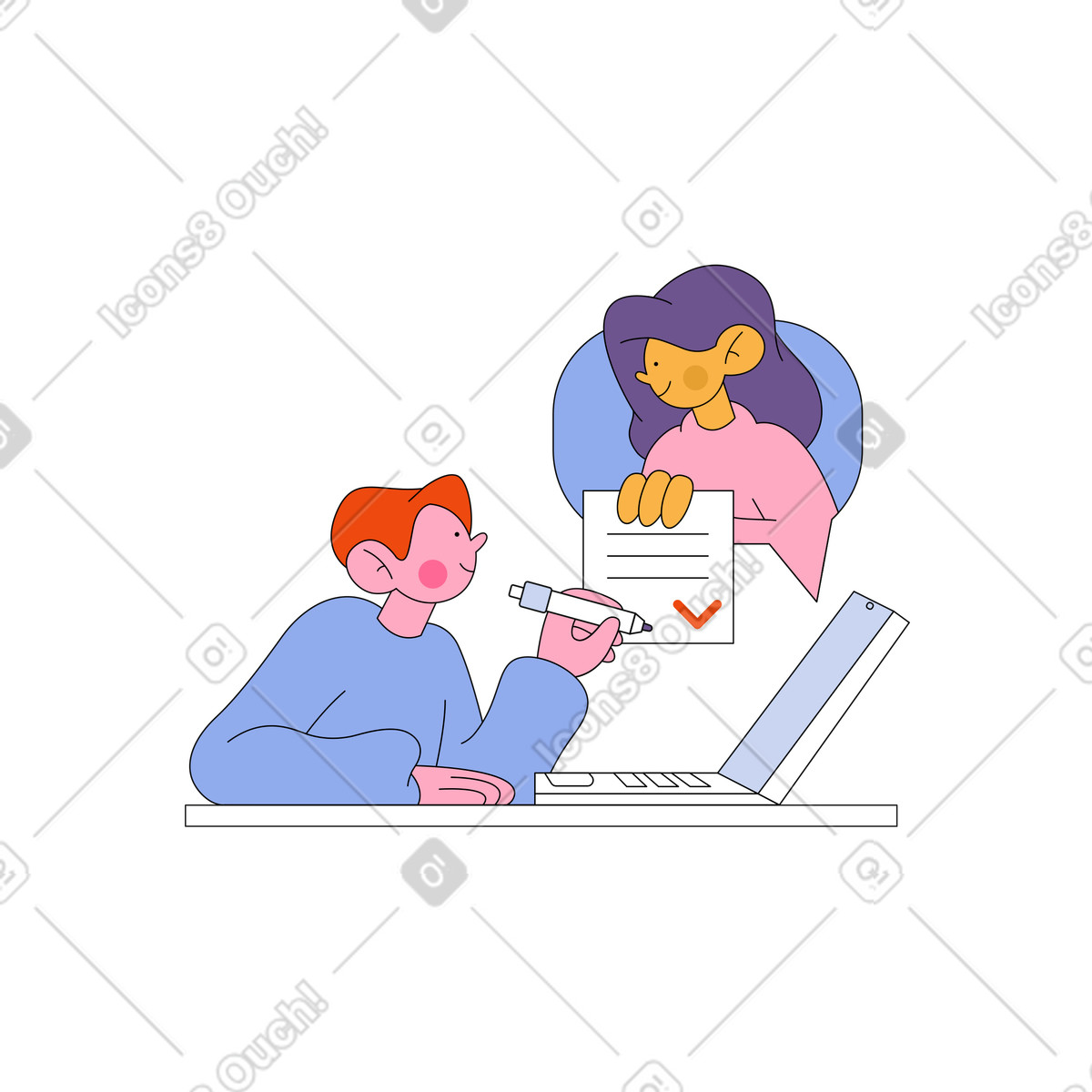 Man signing contract online illustration in Bloom style download in PNG, SVG