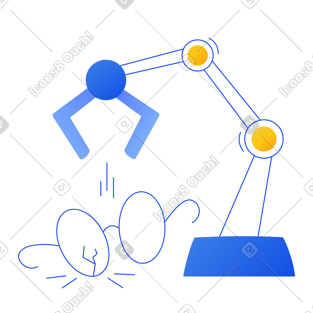 Braccio robotico incontrollabile che rompe gli occhiali illustrazione in stile Buddy scarica in PNG, SVG
