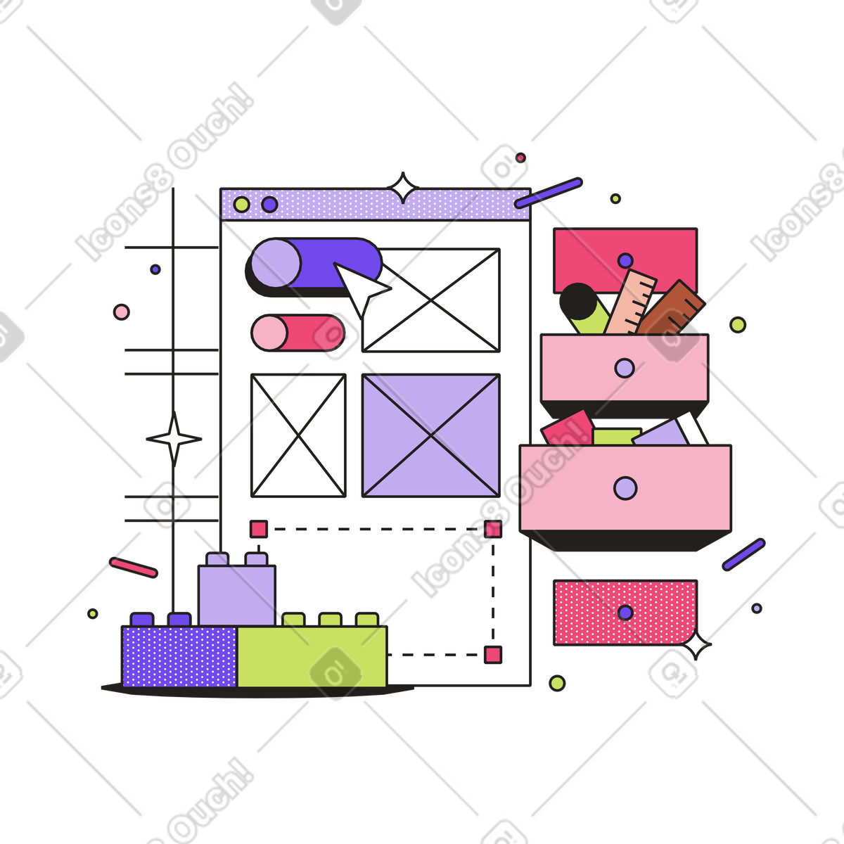 Design system illustration in Dazzle style download in PNG, SVG