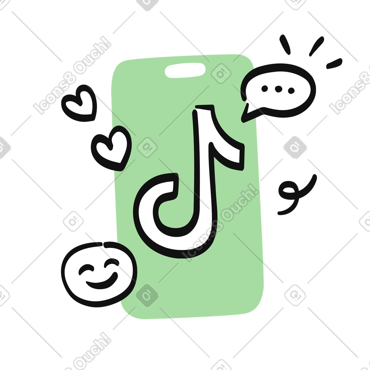 Иллюстрация Social media TikTok logo with messaging bubble and love hearts в стиле Organic — скачать в форматах PNG, SVG