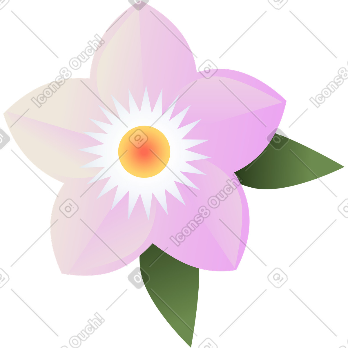 Illustration Fleur rose avec un centre jaune et deux feuilles dans le style Blossom à télécharger aux formats PNG, SVG