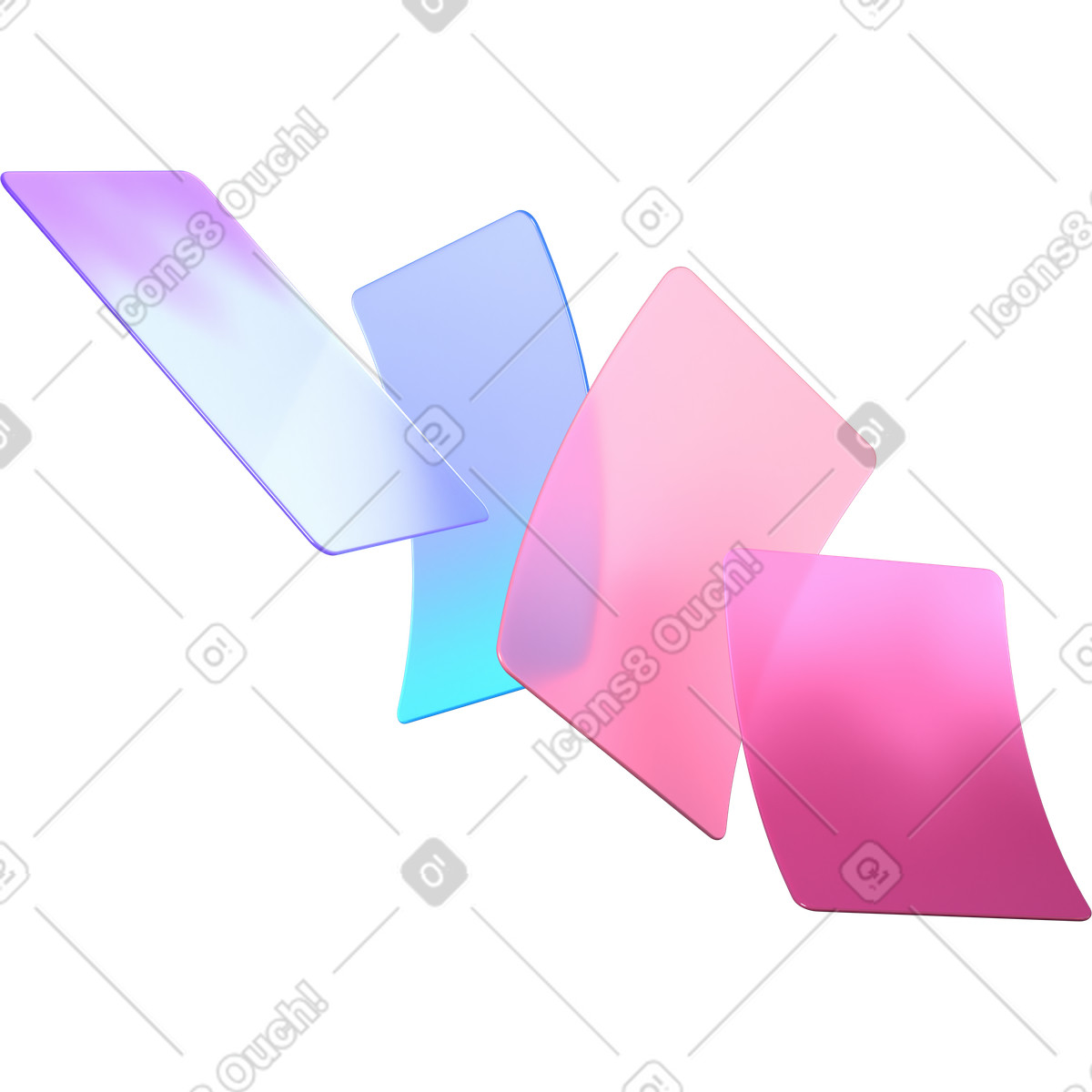 Illustration Rafale de cartes aux coins arrondis dans le style 3D Glassy à télécharger formats PNG, SVG