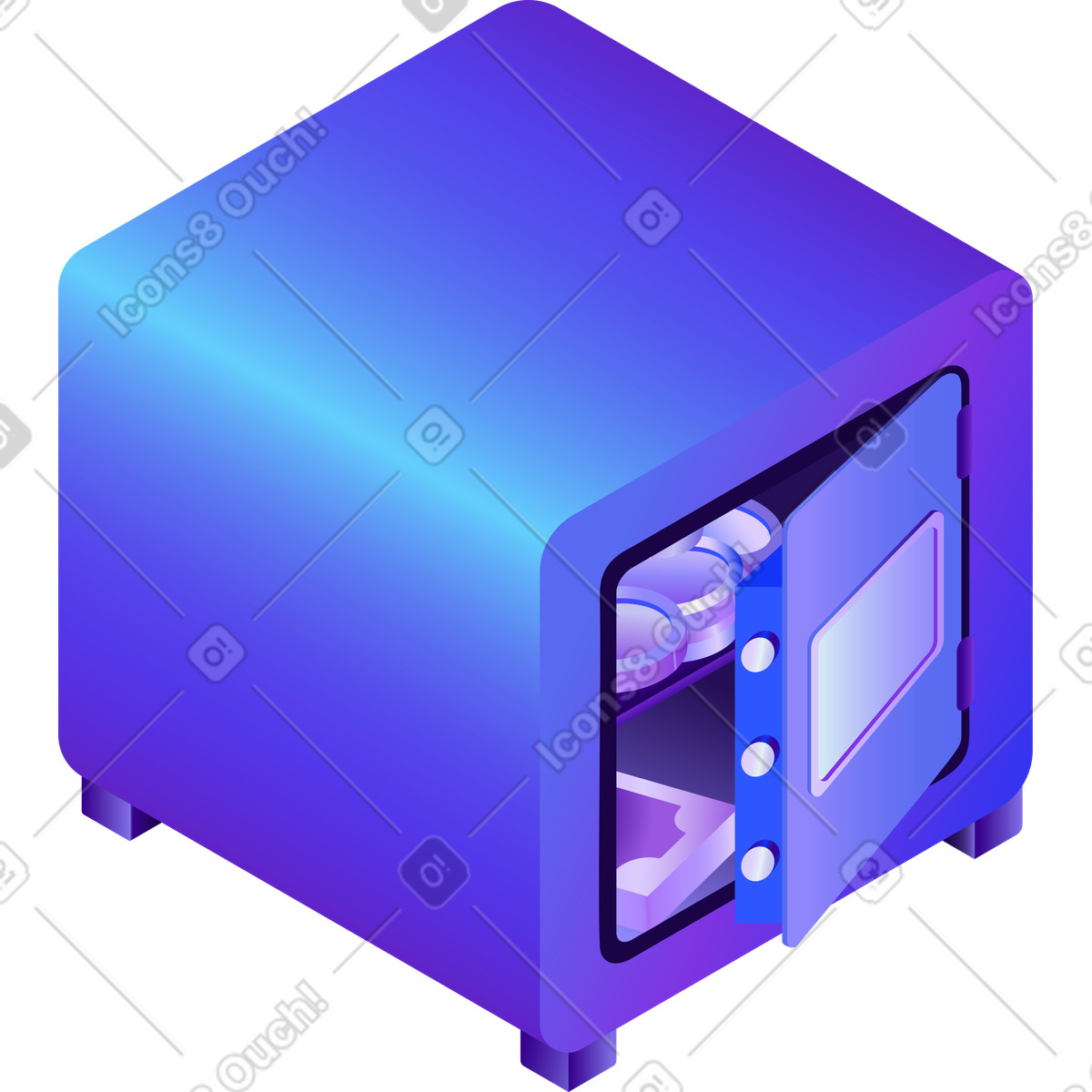 Ilustración Abrir caja fuerte con dinero en estilo Hi-tech a descargar en PNG y SVG
