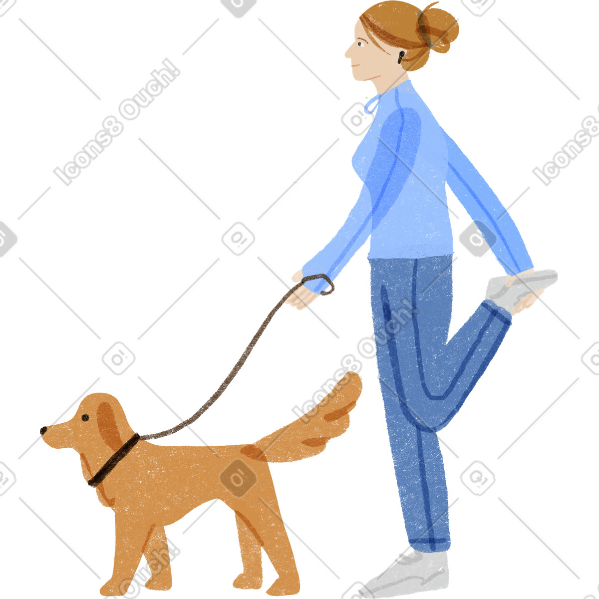 下载 Public 风格的 Woman in sportswaer warming up while walking a dog 插画，支持 PNG、SVG 格式
