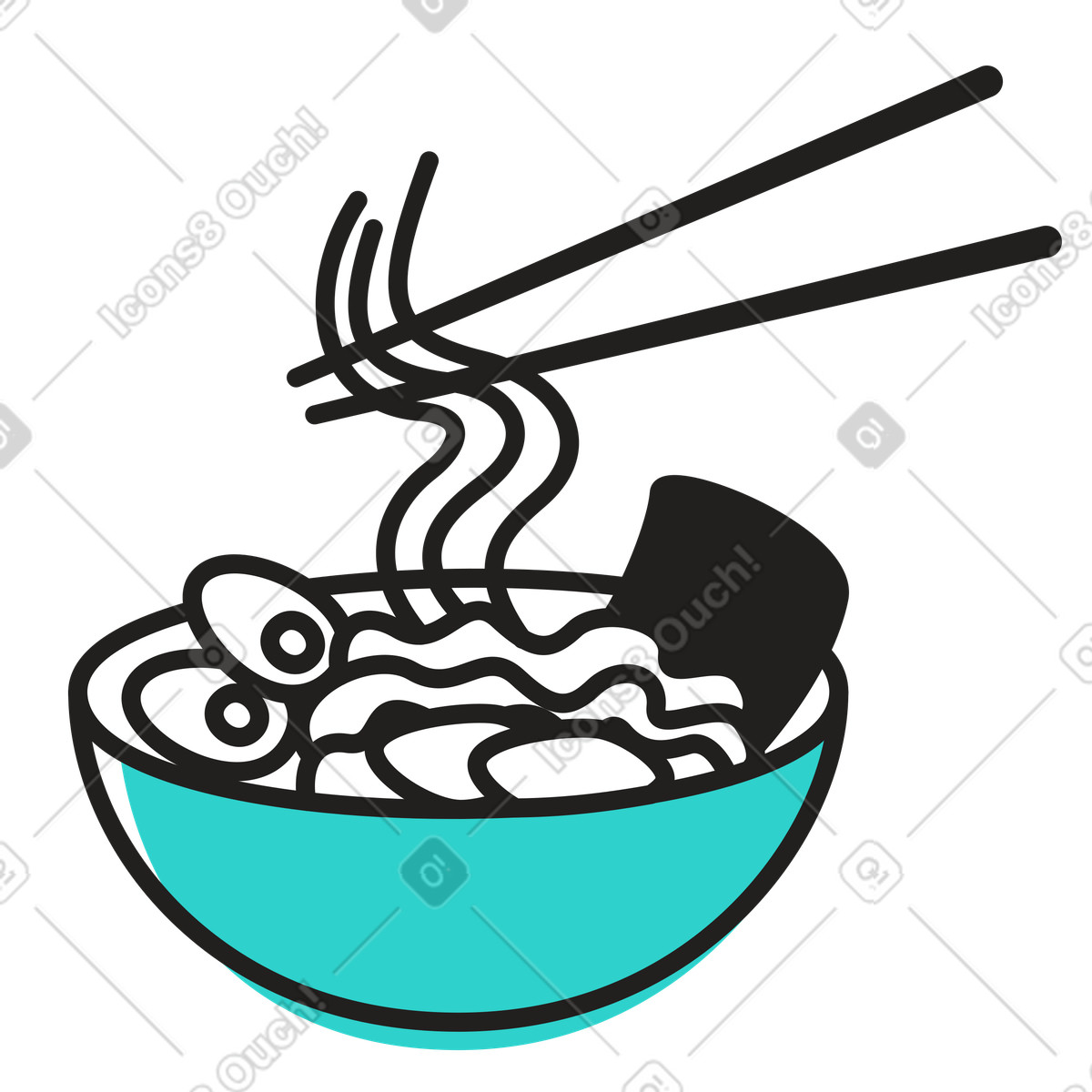 Ilustración Cuenco de ramen con palillos en estilo Little a descargar en PNG y SVG