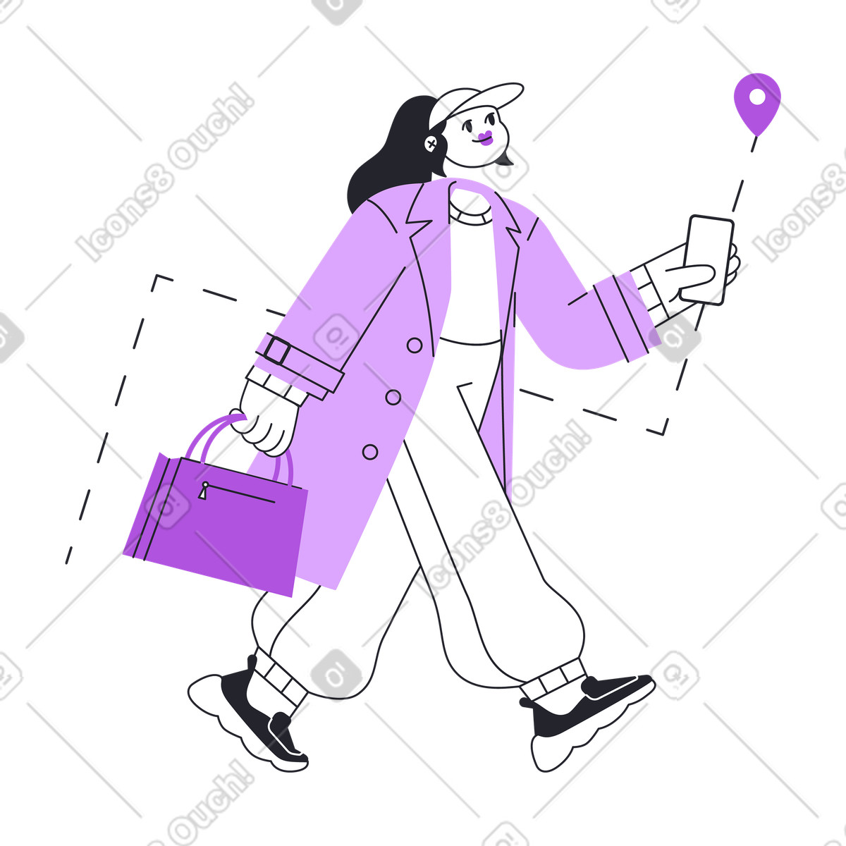 Walker using smartphone for route, Location tracking and mapping animated illustration in Grapy style download in GIF, Lottie (JSON), AE