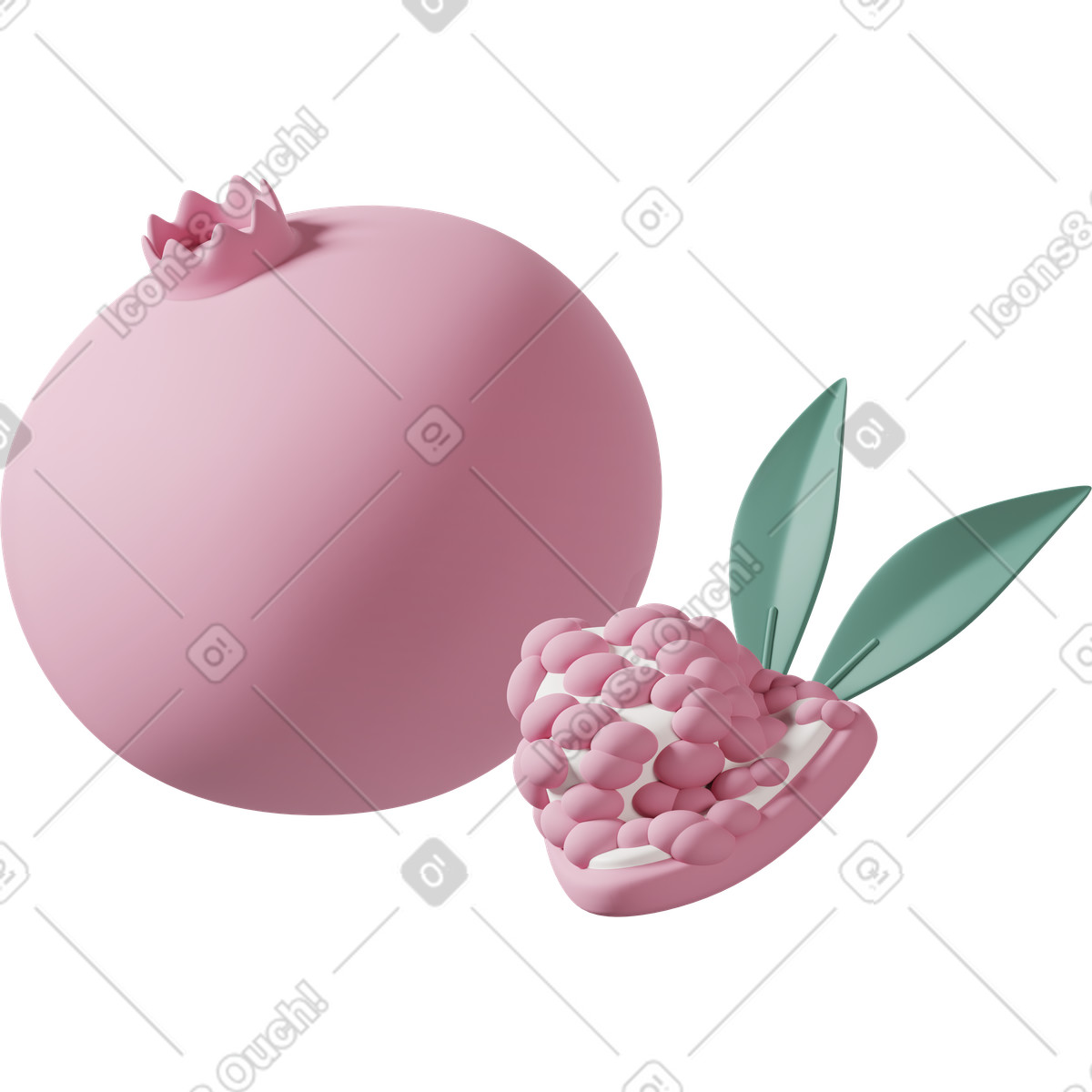3D Casual life 스타일의 Pink pomegranate 일러스트레이션 PNG, SVG 다운로드