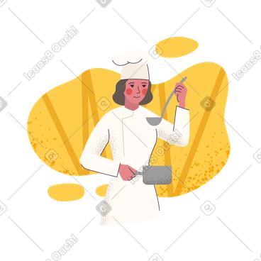 Chef tasting flavor with ladle and pan PNG, SVG