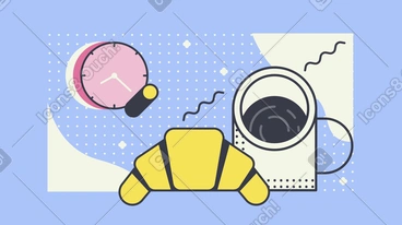 Coffee and a croissant for breakfast PNG, SVG