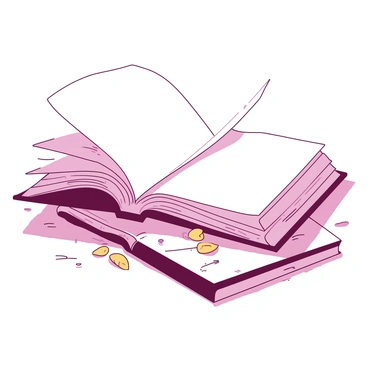 An open book is lying on a wooden table, with its pages spread wide. One of the fresh, blank pages is turning gracefully in a gentle breeze. The sunlight casts soft shadows across the table, creating a tranquil atmosphere. The remaining pages of the book are a mix of white and pastel colors, with the cover displaying a simple, elegant design. Small leaves are gently scattered around the book, accentuating the natural setting.