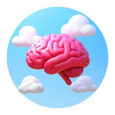 A brain floating among fluffy clouds in a clear sky