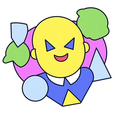 A self-portrait composed of various geometric shapes including triangles, circles, and squares. The shapes are arranged to form a face, with a large yellow circle representing the head, two smaller blue triangles for the eyes, and a red square for the mouth. The background features a mix of bold colors like green and purple, adding contrast to the portrait. Each shape is distinctly outlined, creating a clear and playful representation.