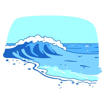 A blue wave gently rolls onto a white sandy shore. The wave is translucent, showcasing the motion of water as it cascades over the sand. Small foam bubbles form at the crest of the wave as it approaches the beach. In the background, a clear blue sky stretches endlessly, creating a sense of openness and freshness. The wet sand glistens under the sunlight, reflecting the colors of the wave and enhancing the overall imagery of renewal.