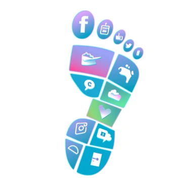 A footprint made up of various digital platform icons, such as social media logos, app symbols, and cloud storage images. Each section of the footprint features distinct colors and designs, showcasing a vibrant mix of technology. The overall shape of the footprint is clear and defined, with the digital icons seamlessly integrated into the outline. The background is a subtle gradient, highlighting the colorful diversity of the platforms within the footprint.