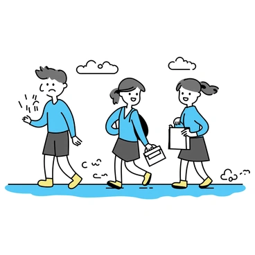 Children in school uniforms making their way through knee-deep floodwaters