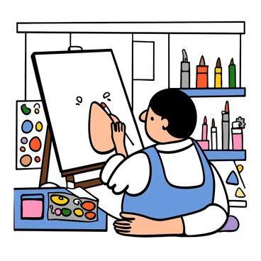 An artist drawing a large, expressive nose on a canvas