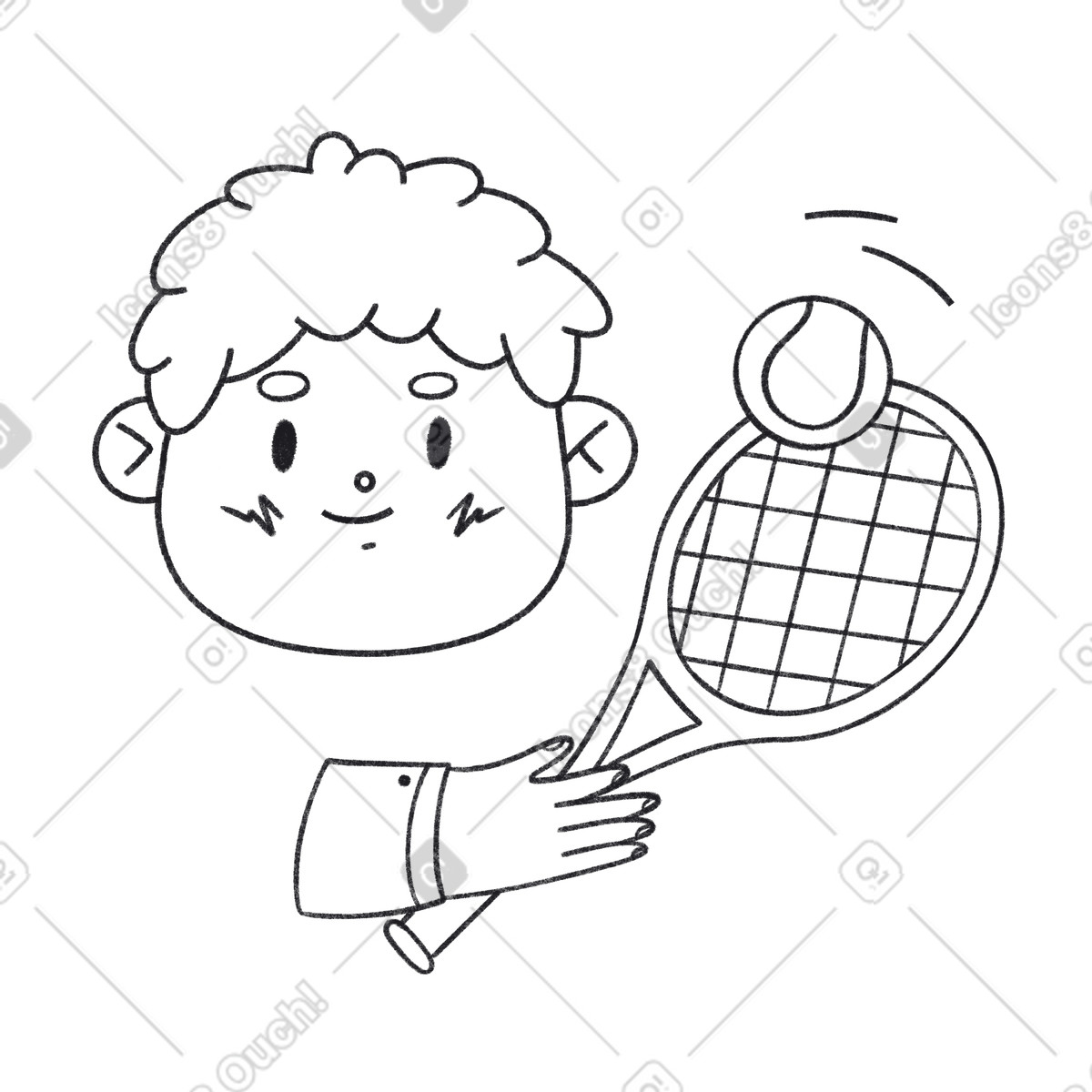 Boy playing lawn tennis illustration in Bonbon Line style download in PNG, SVG