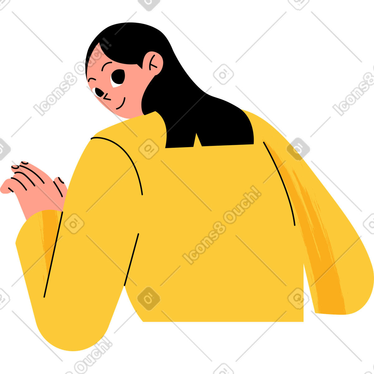 Smiling sitting girl from the back illustration in Juicy style download in PNG, SVG