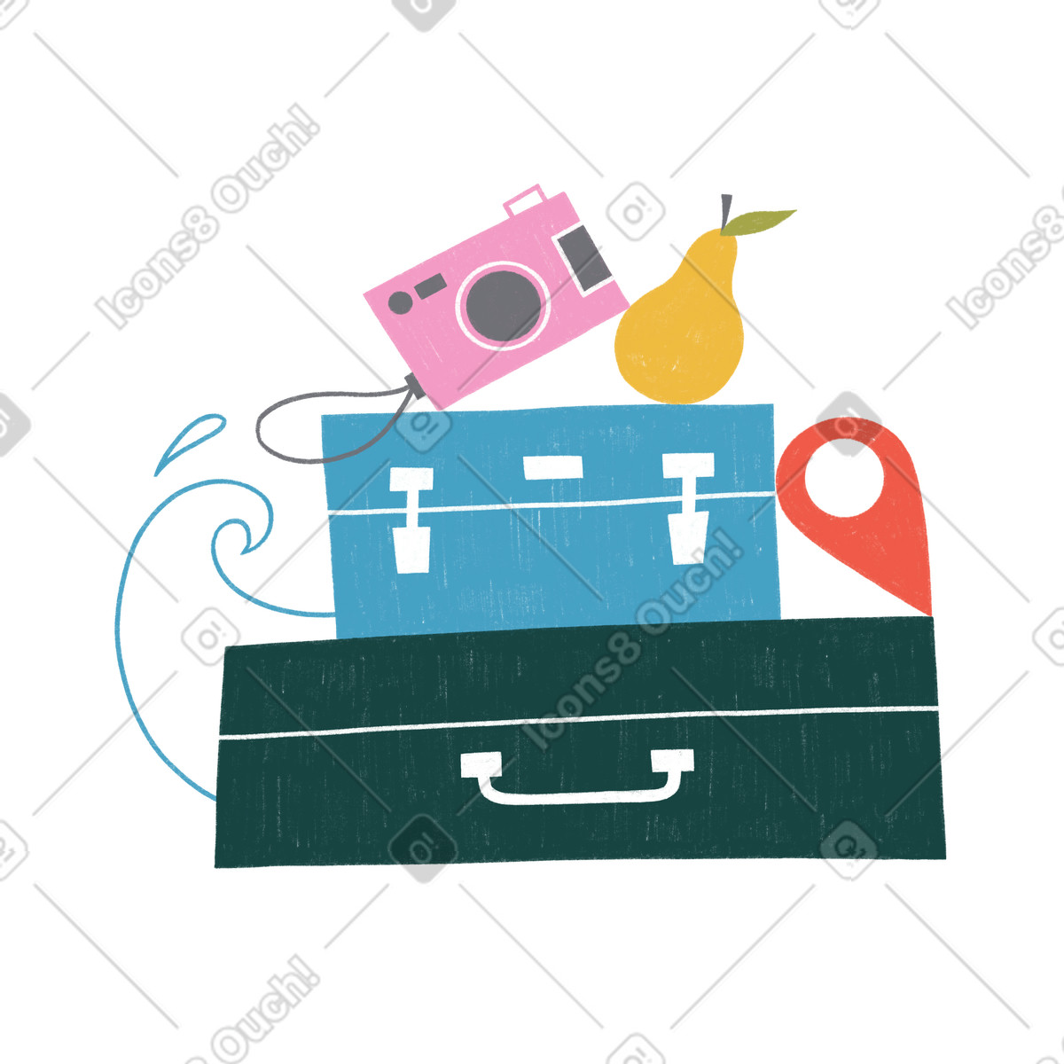 Summer travel bags with stuff for journey illustration in PNG, SVG