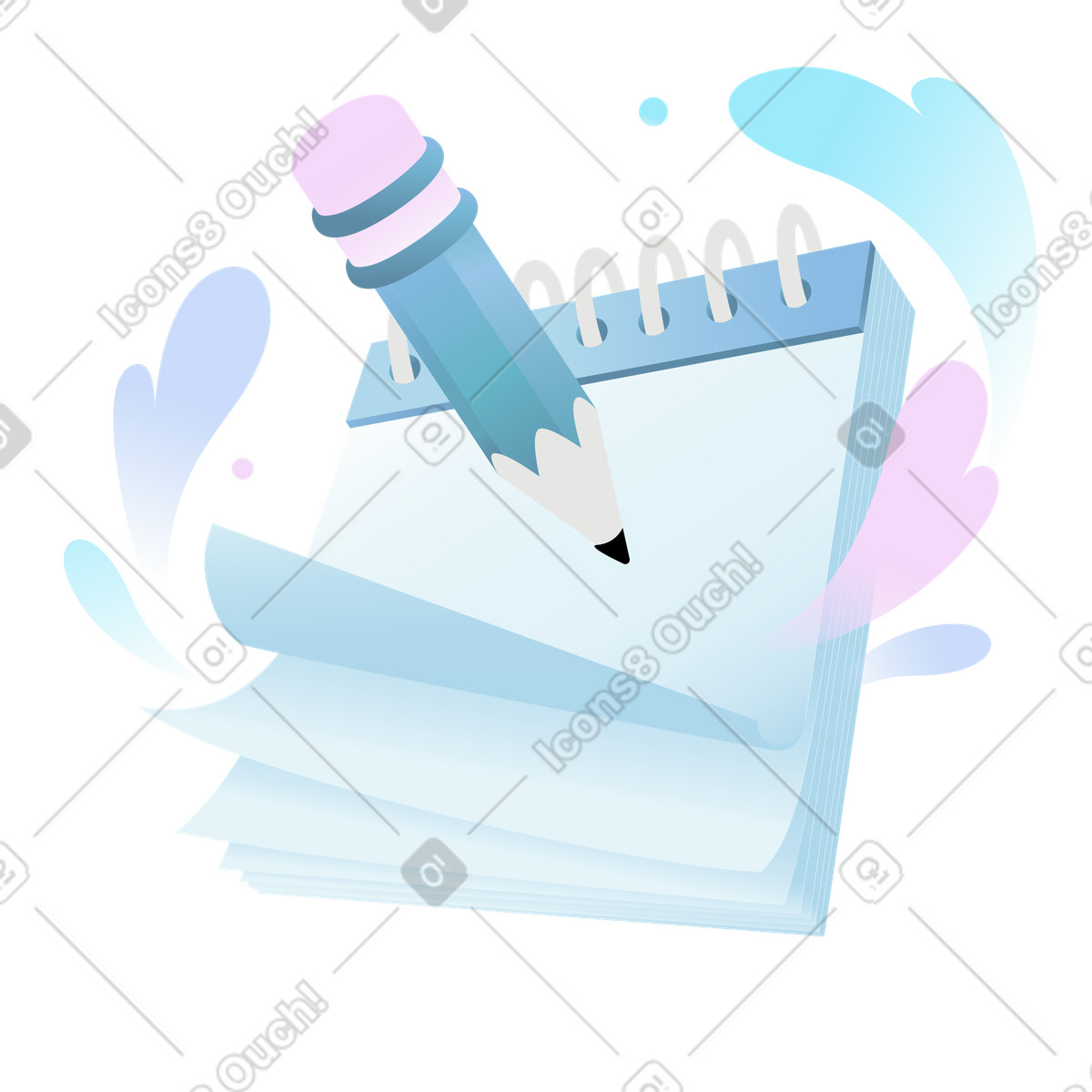 Ilustración Lápiz y bloc de notas, planificación, realización una encuesta. en estilo Airy a descargar en PNG SVG