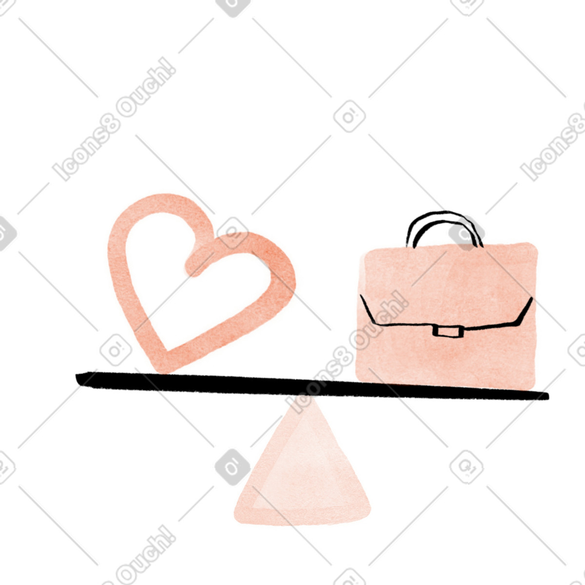 Work life balance concept with heart versus briefcase on scale illustrazione in stile Hand-drawn animation scarica in PNG, SVG