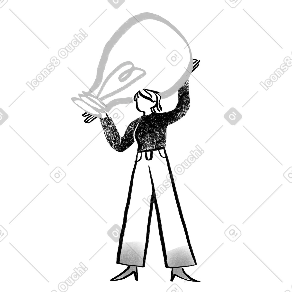 Illustration Black and white woman holding a lightbulb dans le style Company à télécharger aux formats PNG, SVG