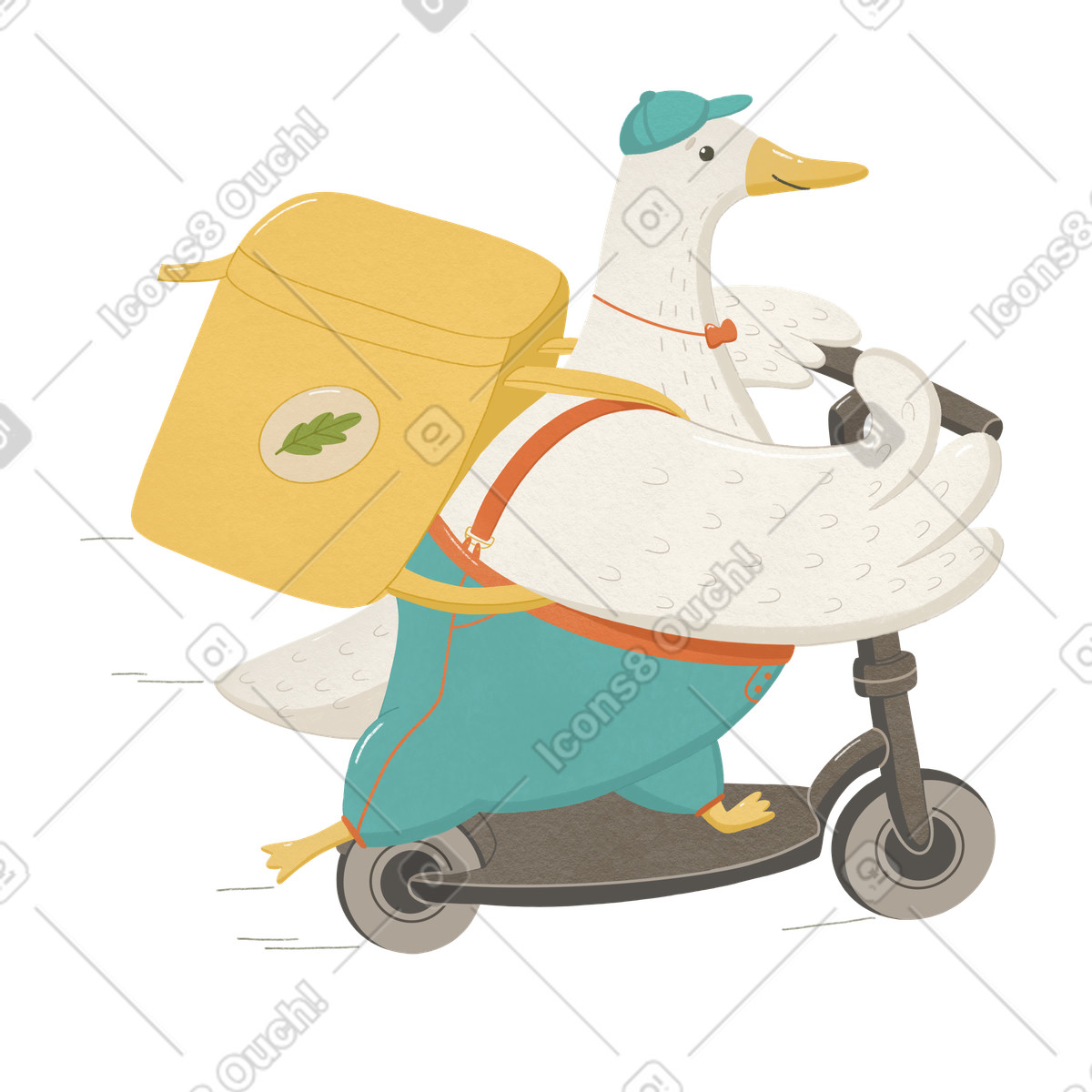 Gansbote auf einem roller-Illustration im Goose-Stil als Download in PNG, SVG