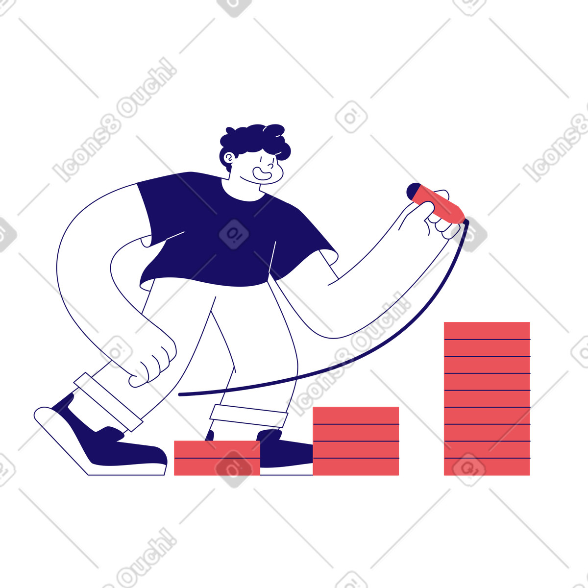 Ilustração de Homem desenhando um gráfico crescimento renda em no estilo Bendy para baixar em PNG, SVG