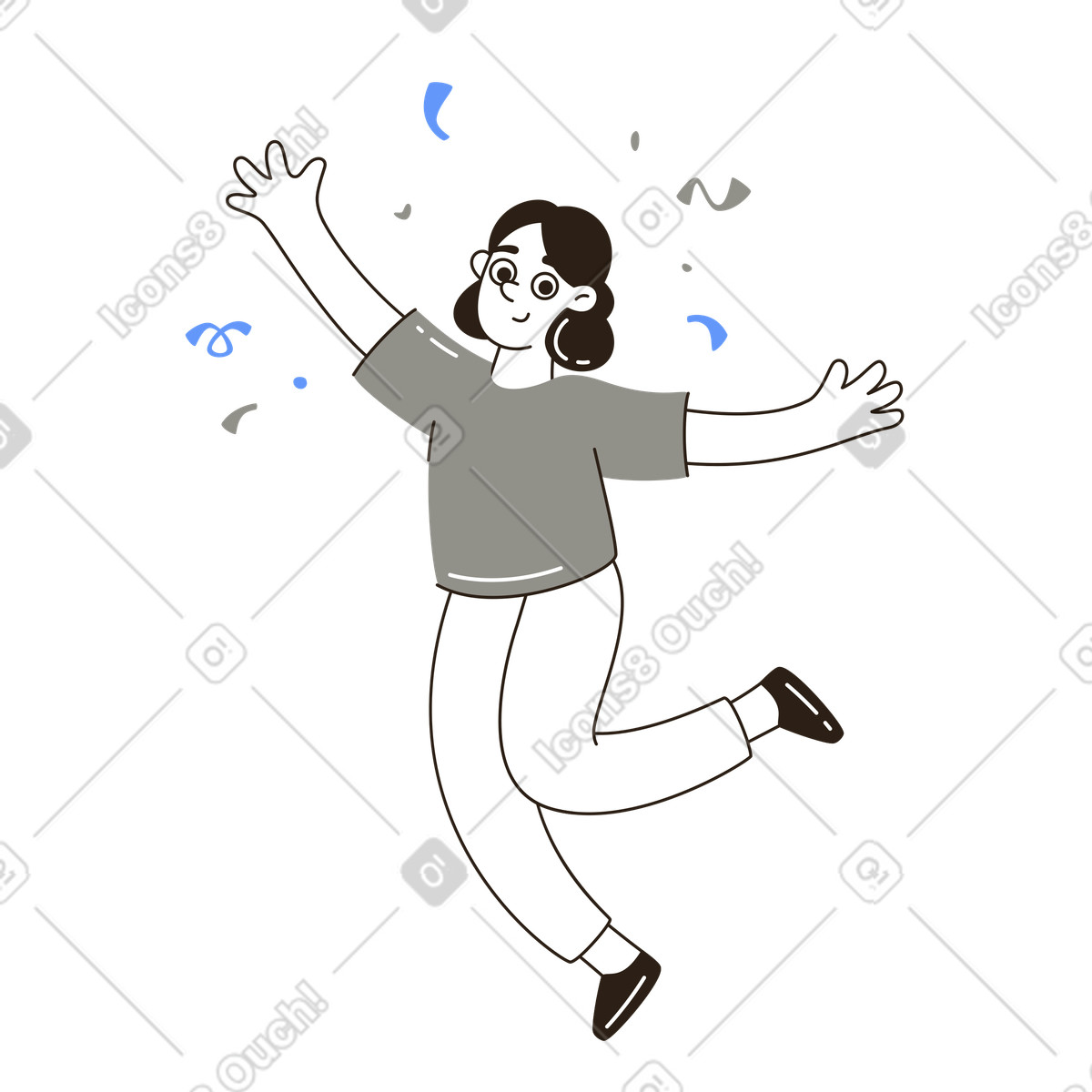 Persona feliz saltando en el aire, celebración y logro. illustration in PNG, SVG