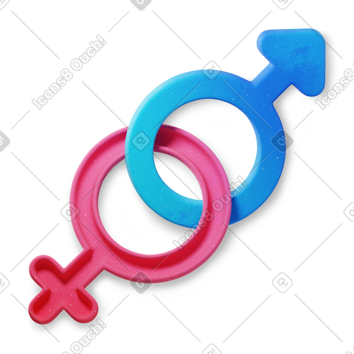 3D Microsoft Fluent illustration スタイルの Gender symbols intertwined male arrow and female cross relationship concept のイラストをPNG、SVG形式でダウンロード