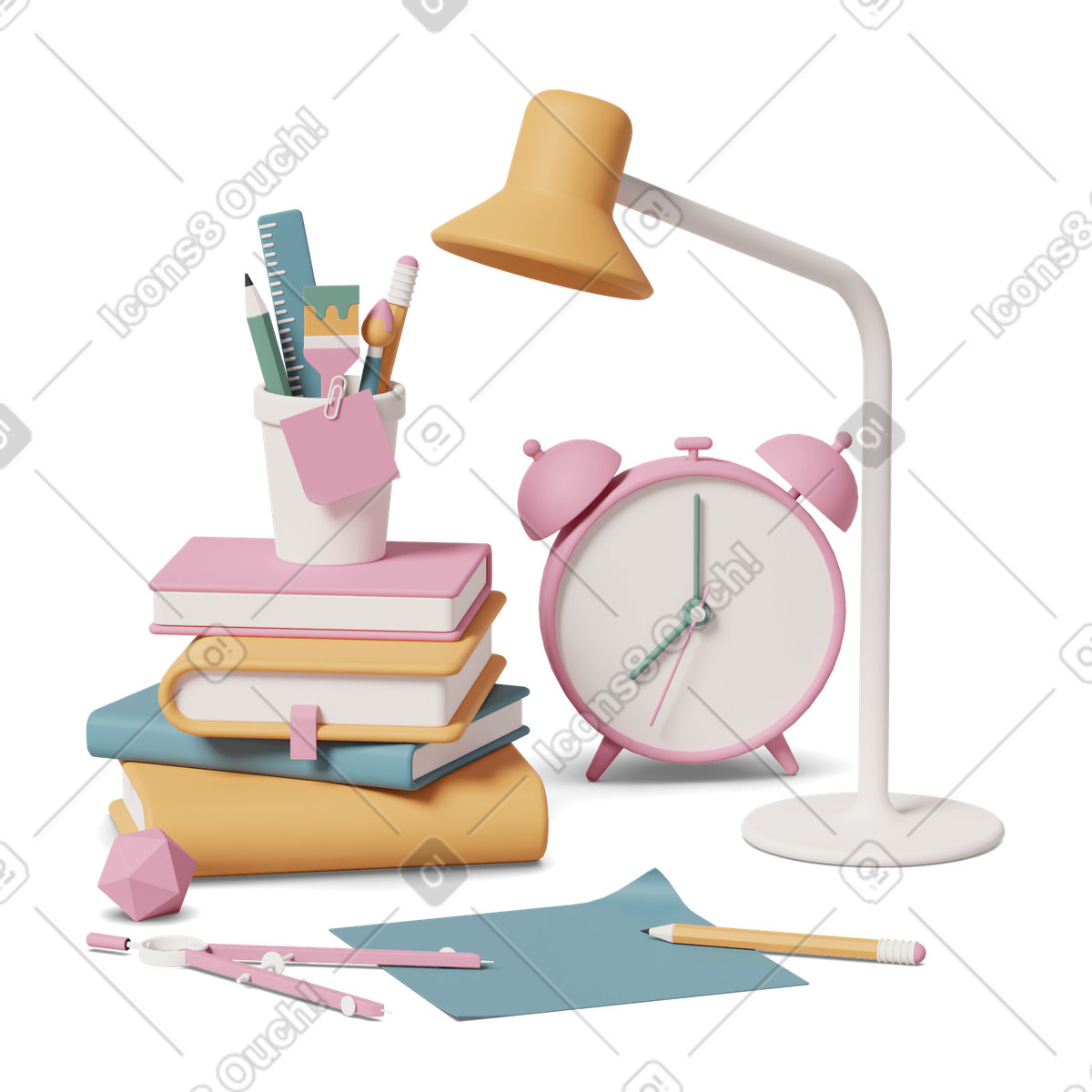 Lamp books and objects for studying illustration in 3D Casual life style download in PNG, SVG