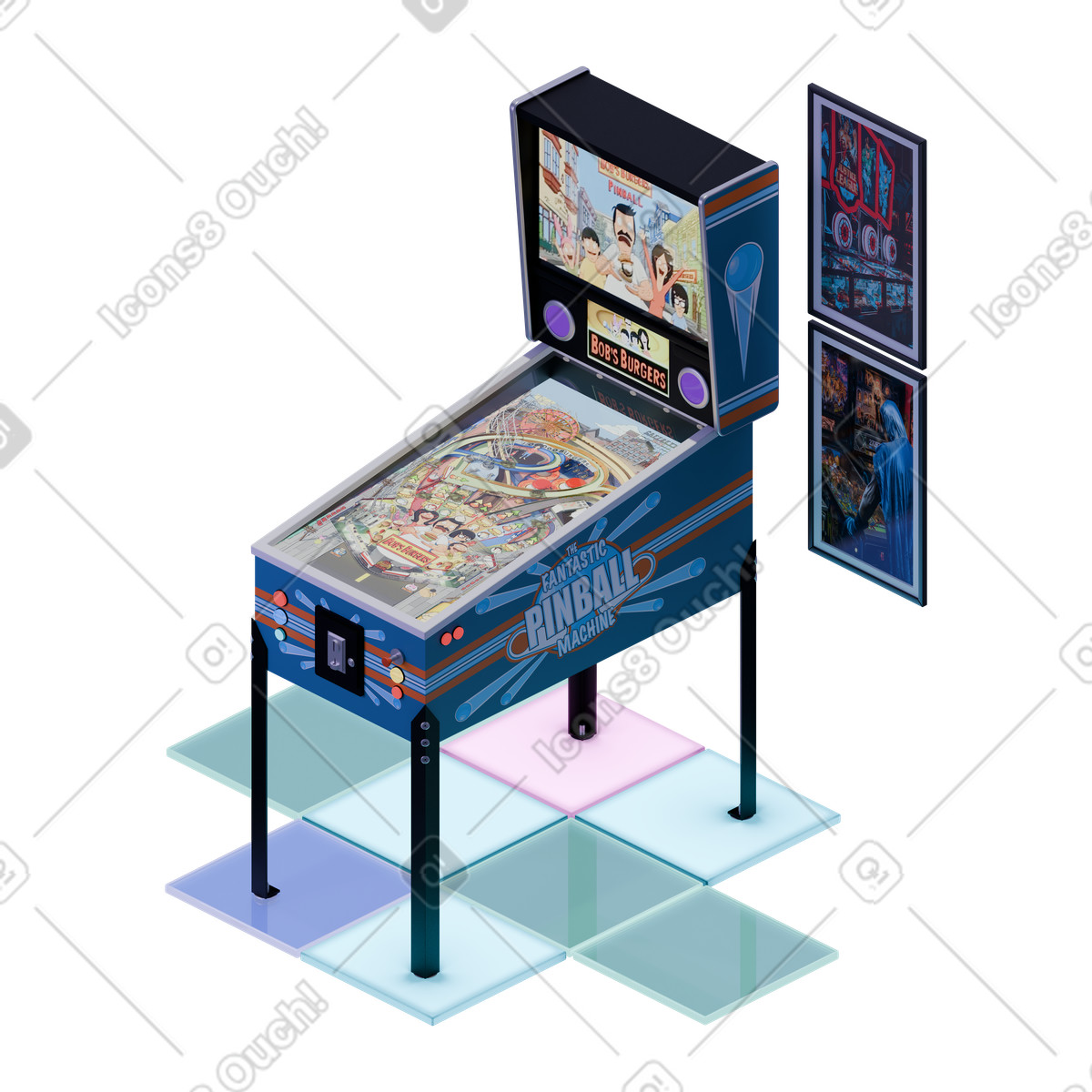 Illustration Machine de jeu flipper rétro isométrique dans le style 3D Rooms à télécharger aux formats PNG, SVG