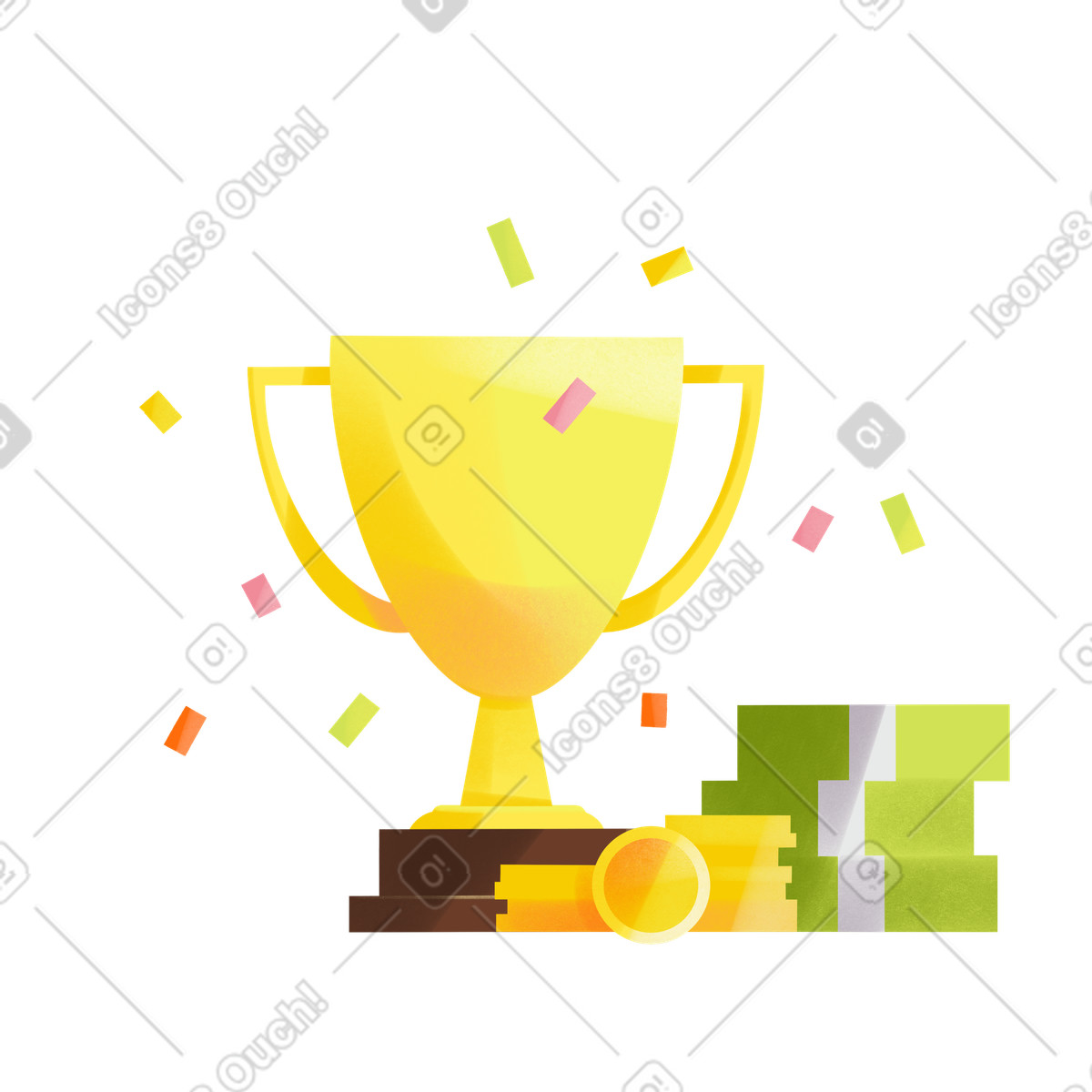 Winner cup and money illustration in PNG, SVG