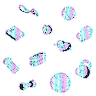 Various sports equipment and fitness items - Holostickers style illustration