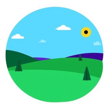 A tranquil landscape featuring a vast open field under a clear blue sky. The scene captures the solar eclipse in different phases, transitioning from a crescent shape to a full eclipse. At the far left, a thin crescent of the sun is visible, gradually covering more of the sun as it moves across the sky. The full eclipse is in the center, revealing a dark disk surrounded by a glowing corona. Surrounding the landscape, there are gentle rolling hills and a few scattered trees, with soft green grass covering the ground. The colors of the sky transition from bright blue to deep indigo as the eclipse progresses.