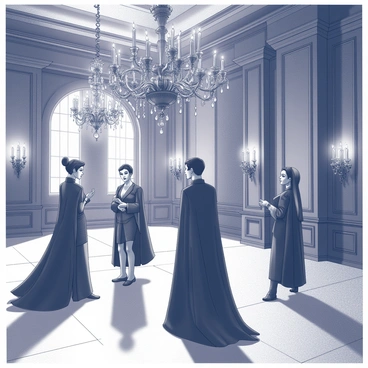 A grand vampire ball in a gothic ballroom with elegantly dressed vampires