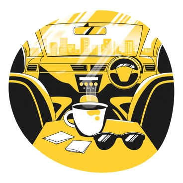 A steaming cup of coffee sitting on the center console of a car