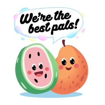 Two cartoon melons with friendly faces sharing a laugh together.