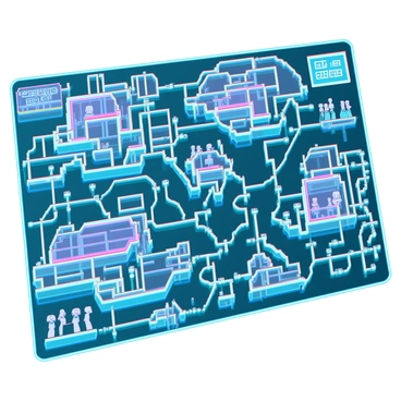 A detailed subway map of a city inhabited by robots. The map features intricate lines representing different subway routes, with glowing colors that suggest a high-tech environment. Each subway station is depicted with futuristic designs, showcasing sleek, metallic structures and vibrant neon lights. The stations have unique shapes, some resembling geometric patterns while others mimic organic forms. Robot figures are seen waiting at the stations, each with distinct designs, showcasing a variety of robotic features. The background has a digital interface that displays real-time travel information and interactive elements.