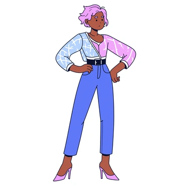 A model is standing in a confident pose, showcasing an avant-garde outfit. The outfit features bold geometric shapes, including asymmetrical sleeves and an elongated silhouette. The fabric is a combination of glossy metallic and sheer materials, creating a striking contrast. The model's hair is styled in an unconventional manner, adding to the overall artistic effect of the look. The background is a solid color to emphasize the outfit.