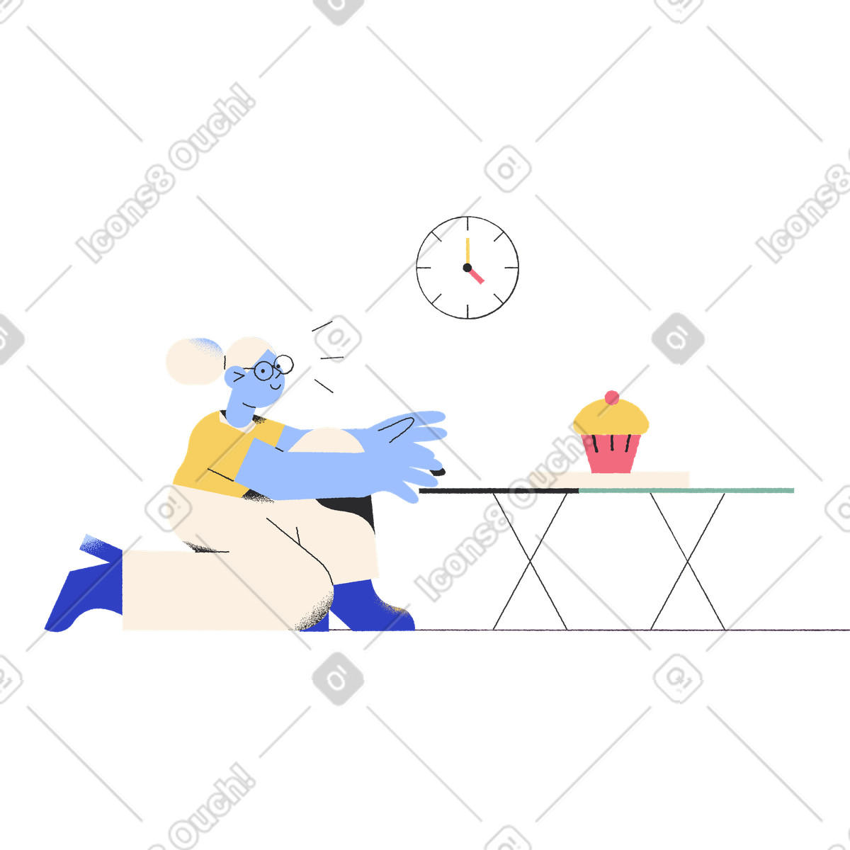 Pablo スタイルの デザートを食べる準備ができている女性 のイラストをPNG、SVG形式でダウンロード
