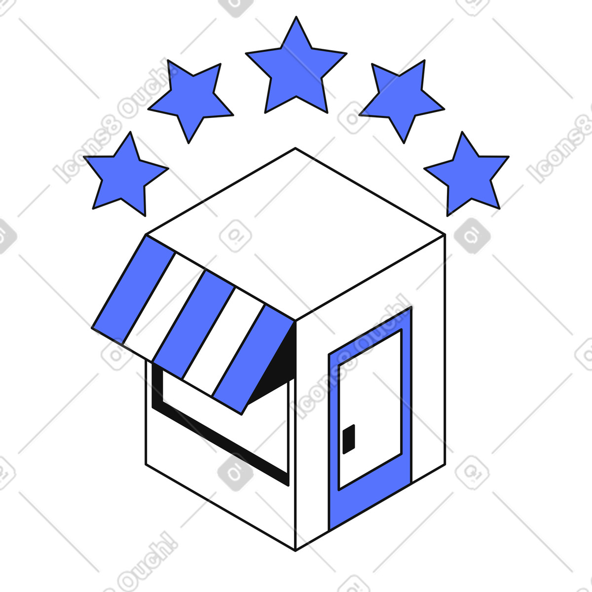 Main 스타일의 Store building with awning and five stars customer review rating 일러스트레이션 PNG, SVG 다운로드