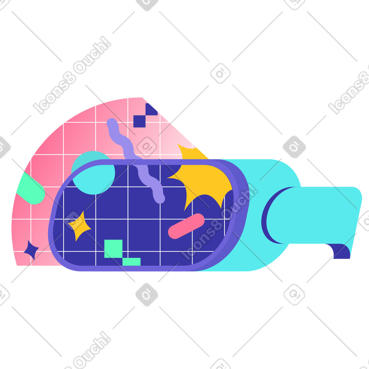 Visore per realtà virtuale con forme astratte, tecnologia immersiva e gaming illustrazione in stile Bright scarica in PNG, SVG